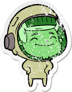 Bir insan tarafından çizilmiş mutlu bir astronotun sıkıntılı çıkartması.