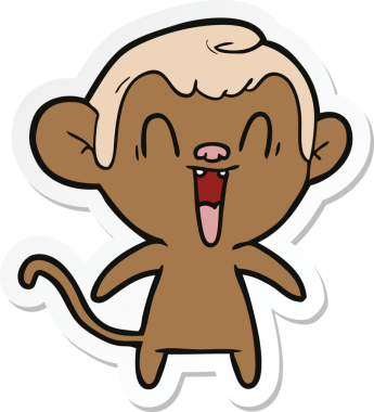 Bir insan tarafından çizilmiş gülen maymun çıkartması.