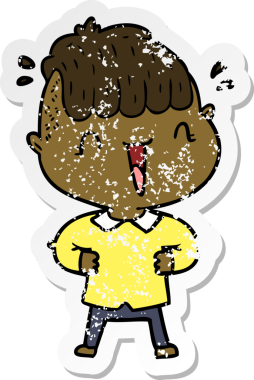 Bir çizgi filmin kederli çıkartması. Mutlu çocuk. Bir insan tarafından çizilmiş.