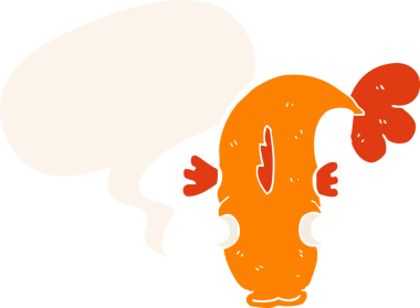 bir insan tarafından çizilmiş, konuşma baloncuklu çizgi film balığı.