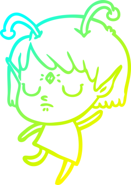 Bir insan tarafından çizilmiş bir uzaylı kız çizgi filmi.