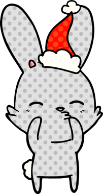 Meraklı tavşan eli, bir insan tarafından çizilmiş Noel Baba şapkasının çizgi roman çizimi.