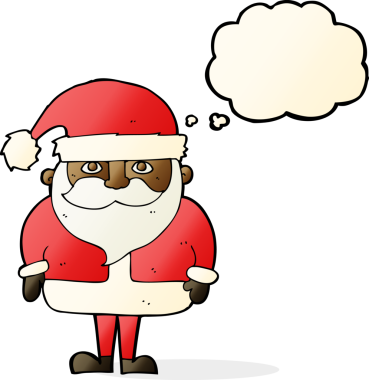 Bir insan tarafından çizilmiş düşünce baloncuklu Noel Baba çizgi filmi.