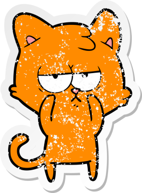 Bir insan tarafından çizilmiş sıkıntılı bir çizgi film kedisinin çıkartması.