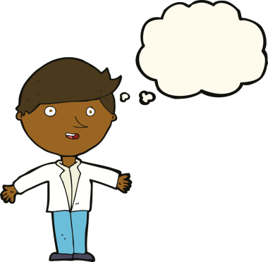 Düşünce baloncuğu bir insan tarafından çizilmiş sıradan ceketli bir karikatür adamı.