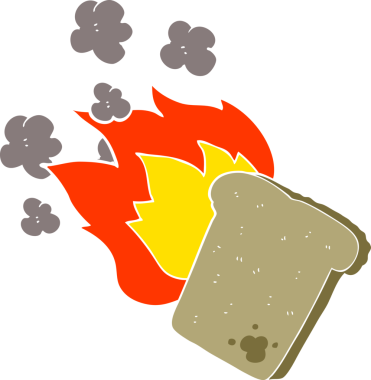 Bir insan tarafından çizilmiş yanmış tostun düz renk çizimi