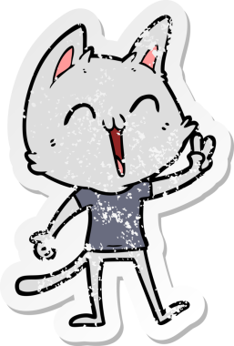 Bir insan tarafından miyavlanan mutlu çizgi film kedisinin sıkıntılı çıkartması.