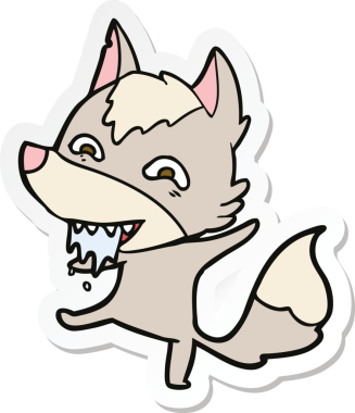 Bir insan tarafından çizilmiş aç kurt çizgi filminin çıkartması.