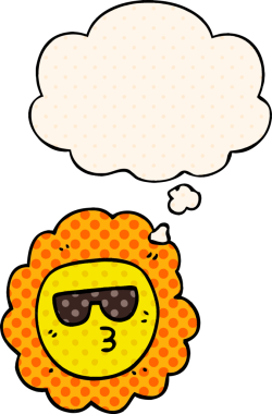 Bir insan tarafından çizilmiş çizgi roman tarzında düşünce baloncuğu olan ayçiçeği.