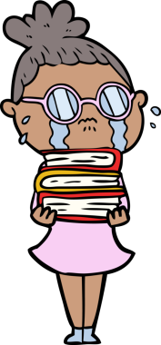 Bir insan tarafından çizilmiş gözlüklü, ağlayan bir kadın.