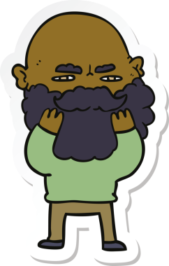 Bir insan tarafından çizilmiş sakalını kontrol eden sakallı bir karikatür adamın çıkartması.