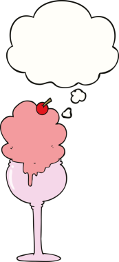 Bir insan tarafından çizilmiş düşünce baloncuklu karikatür dondurma çölü.