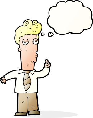 Bir insan tarafından çizilmiş düşünce baloncuğuyla soru soran sıkıcı bir çizgi film.