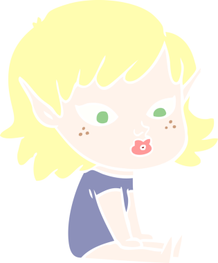 Bir insan tarafından çizilmiş düz renkli bir elf kızı.