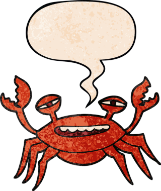 Konuşma baloncuklu çizgi film yengeci insan tarafından çizilmiş retro doku tarzında