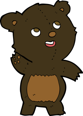 Bir insan tarafından çizilmiş siyah ayıcığı sallayan sevimli çizgi film