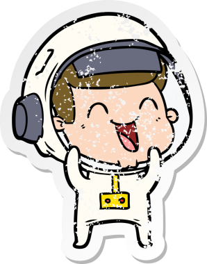 Bir insan tarafından çizilmiş mutlu bir astronotun sıkıntılı çıkartması.