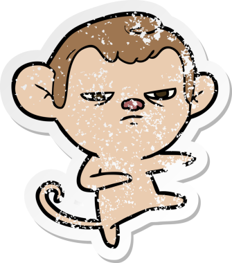 Bir insan tarafından çizilmiş kızgın bir maymunun sıkıntılı çıkartması.