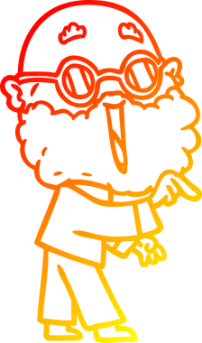 Çizgi film karakteri, sakallı, neşeli bir adamın insan tarafından çizilmiş sıcak çizgi çizimi.