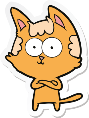 Bir insan tarafından çizilmiş mutlu çizgi film kedisinin çıkartması.