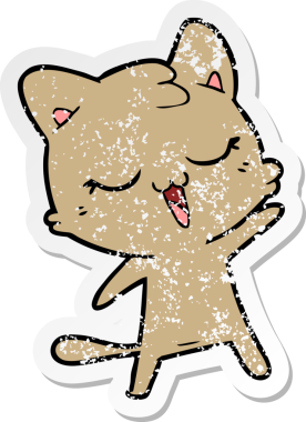 Bir insan tarafından çizilmiş mutlu çizgi film kedisinin sıkıntılı çıkartması.