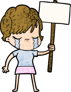 Bir insan tarafından çizilmiş ağlayan çizgi film kadını.