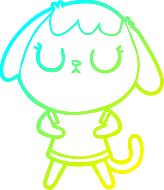 Bir insan tarafından çizilmiş şirin bir çizgi köpeğin soğuk gradyan çizgisi.