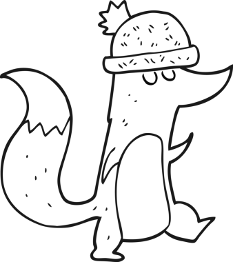 El yazısıyla çizilmiş siyah beyaz çizgi film. Bir insan tarafından çizilmiş şapkalı küçük kurt.