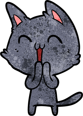 Bir insan tarafından çizilmiş mutlu çizgi film kedisi.