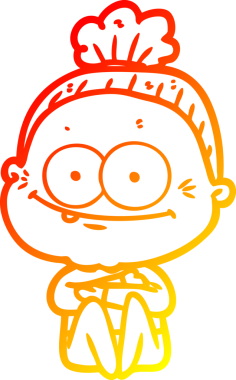 Bir insan tarafından çizilmiş mutlu, yaşlı bir kadının sıcak çizgi çizimi.