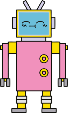 Bir insan tarafından çizilmiş sevimli bir robot karikatürü.