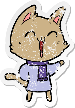 Bir insan tarafından çizilmiş mutlu çizgi film kedisinin sıkıntılı çıkartması.