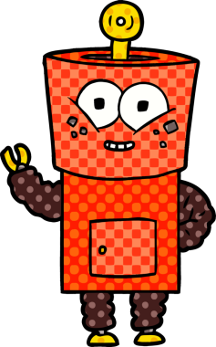 Bir insan tarafından çizilmiş mutlu robot el sallaması.