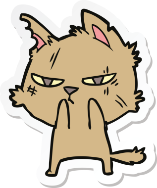 Bir insan tarafından çizilmiş sert bir çizgi film kedisinin çıkartması.