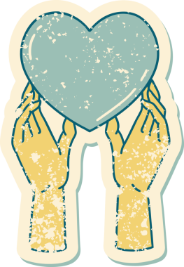 Bir insan tarafından çizilmiş bir kalbe uzanan ellerin sembolik dövmeli görüntüsü.