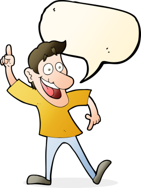 Bir insan tarafından çizilmiş konuşma baloncuğuyla harika bir fikri olan çizgi film adamı.