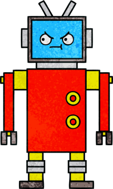 Bir insan tarafından çizilmiş bir robotun retro grunge dokusu