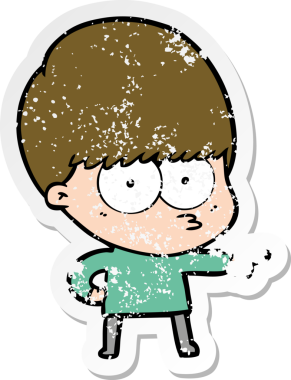 Bir insan tarafından çizilmiş gergin bir çizgi film çocuğunun sıkıntılı çıkartması.