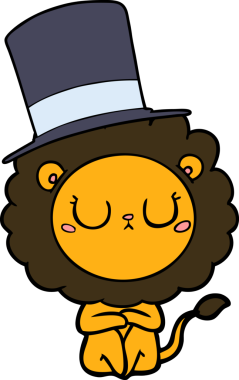 Bir insan tarafından çizilmiş silindir şapkalı bir aslan.