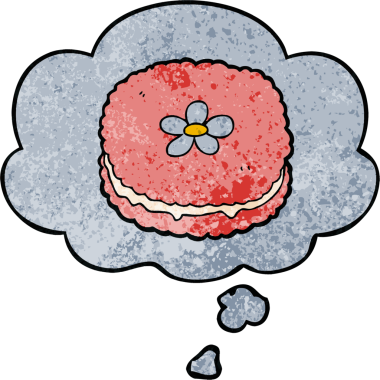 Düşünce baloncuklu çizgi film bisküvisi. Bir insan tarafından çizilmiş grunge doku tarzı.