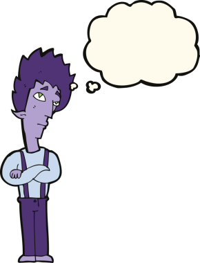 Bir insan tarafından çizilmiş düşünce baloncuğu olan bir vampir.