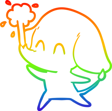 Gökkuşağı gradyan çizgisi insan tarafından çizilmiş su püskürten şirin bir fil çizimi.