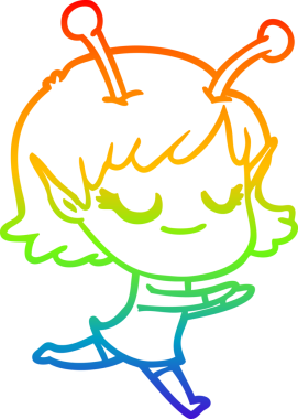 Bir insan tarafından çizilmiş gülümseyen uzaylı kız çizgi filmi.