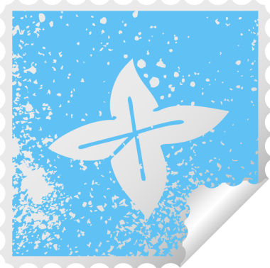 Bir insan tarafından çizilmiş bir sonbahar yaprağının kare soyma etiketi.