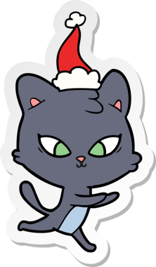 Bir insan tarafından çizilmiş Noel Baba şapkası takan bir kedinin çizilmiş şirin el yazısı.