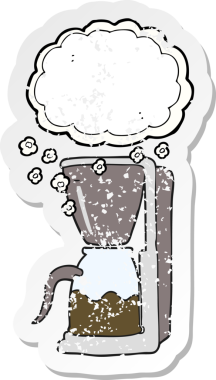 Bir insan tarafından çizilmiş bir çizgi film kahve makinesinin gerilimli yapıştırması.