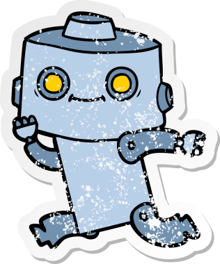 Bir insan tarafından çizilmiş karikatür robotunun sıkıntılı çıkartması.