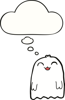 Bir insan tarafından çizilmiş düşünce balonlu çizgi film hayaleti.