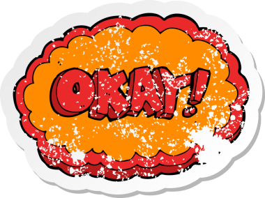 Bir karikatürün gerilimli çıkartması. Bir insan tarafından çizilmiş.