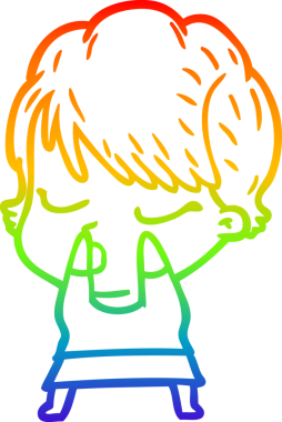 Gökkuşağı gradyan çizgi çizimi bir insan tarafından çizilmiş gözleri olan bir karikatür kadın